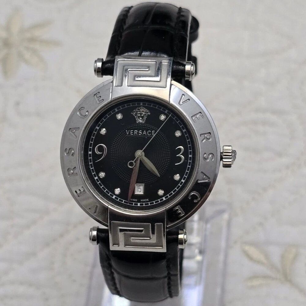 Versace Reve 68Q Women's Watch Stainless Steel Black Dial Diamonds Swiss Made
